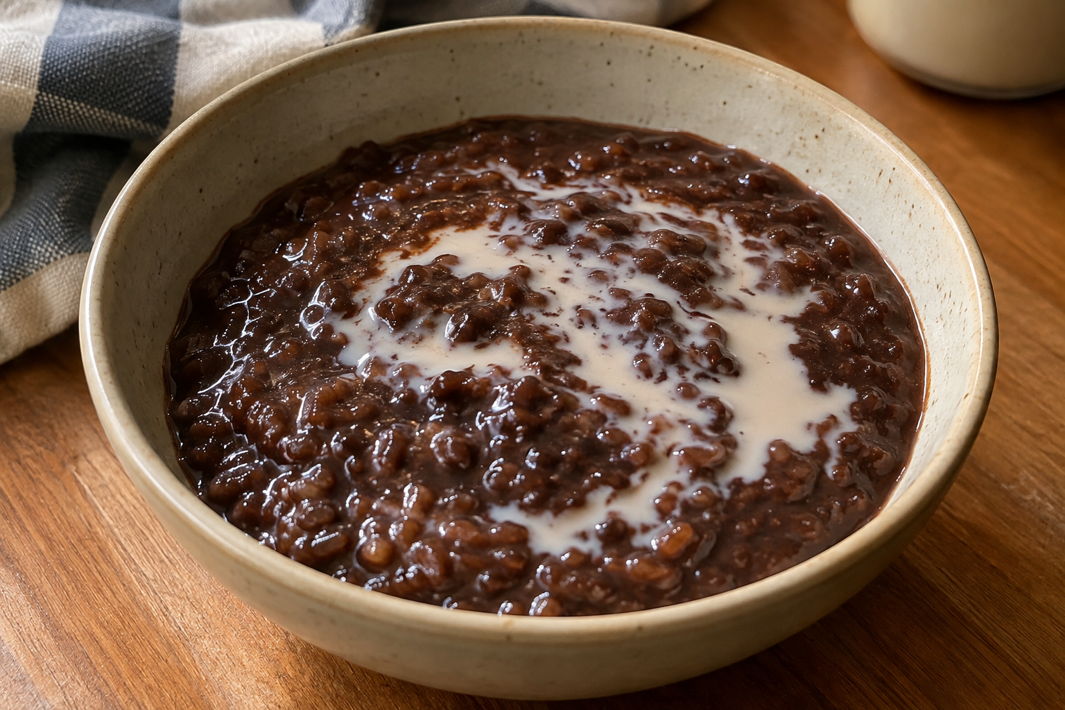 Chocolate champorado with evaporated milk